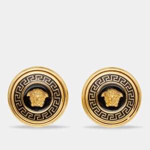 Versace Vanitas Gold Tone Medusa Stud Earrings