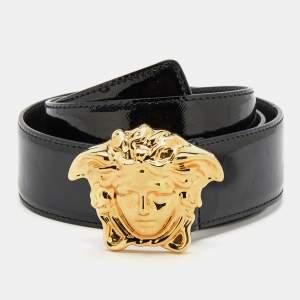 Versace Black Patent Leather Medusa Waist Belt 90 CM