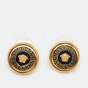 Versace Medusa Medallion Gold Tone Stud Earrings