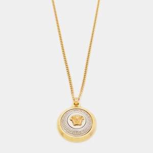 Versace Medusa Medallion Two Tone Pendant Chain Necklace