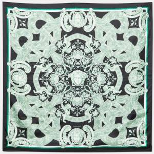 Versace Black & Green Medusa Head Printed Silk Square Scarf
