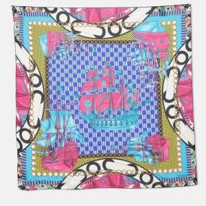 Pre Owned Versace Multicolor Ship Printed Silk Square Scarf 