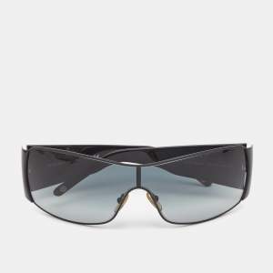 Pre Owned Versace Black Crystals Embellished Gradient Shield Sunglasses