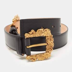 Versace Black Leather Baroque Double Buckle Belt 70CM