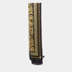 Pre Owned Versace Black Baroque Print Silk Scarf