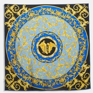 Pre Owned Gianni Versace Blue Baroque printed Silk Square Scarf