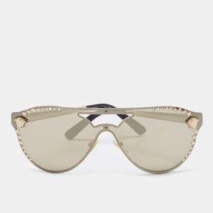 Versace Gold/Black Mirrored MOD 2161-B Medussa Crystals Sunglasses