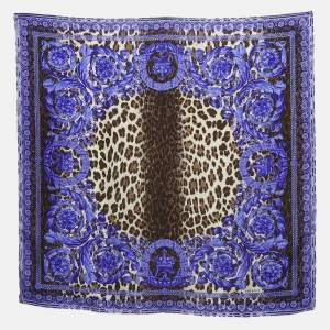 Versace Purple Animal & Baroque Print Silk Scarf