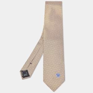 Versace Gold Geometric Pattern Silk Tie