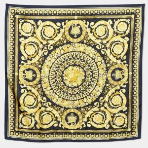 Pre Owned Versace Black/Yellow Baroque Print Silk Square Scarf
