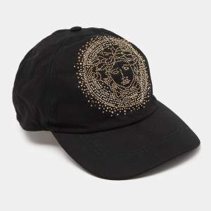 Versace Black Studded Medusa Cotton Blend Baseball Cap Size 57