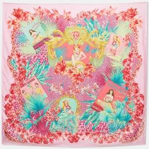 Versace Pink Melany Lamour Aloha Print Silk Scarf