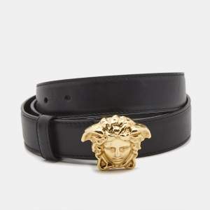 Versace Black Leather Medussa Buckle Belt 90CM