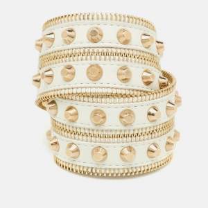 Versace White Leather Studded Double Wrap Wide Bracelet