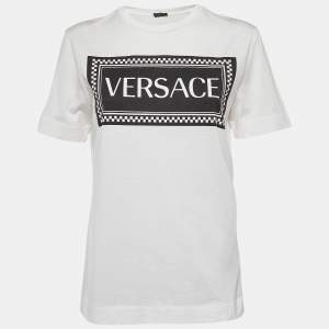 Versace White Logo Print Cotton T-Shirt S