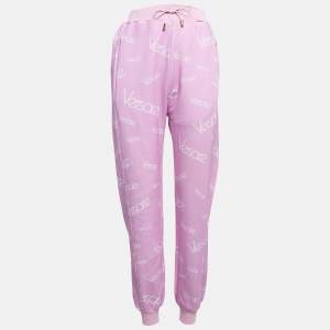 Versace Pink Monogram Print Cotton Jogger Pants S