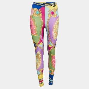 Versace Multicolor Ventagli Print Jersey Leggings S