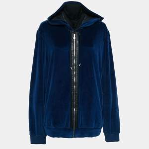 Versace Blue Velvet Medusa Applique Zip Up Hoodie XL