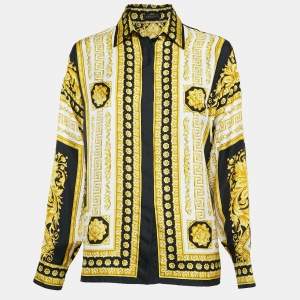Versace Black/Yellow Baroque Print Silk Long Sleeve Shirt S
