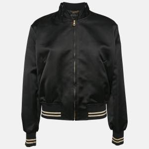 Versace Black Medusa Embroidered Satin Bomber Jacket M