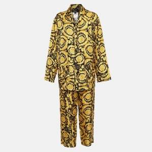 Versace Yellow/Black Barocco Print Silk Pajama Set L