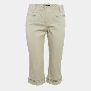Versace Beige Studded Gabardine Cotton Capri Pants M 