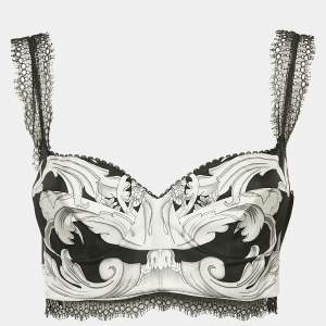 Versace Black/White Baroque Print Silk Bralette Top M