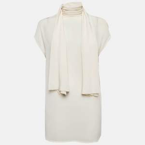Versace Cream Silk Tie-Up Neck Sleeveless Blouse M