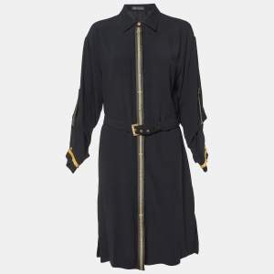 Versace Black Crepe Belted Shirt Dress L