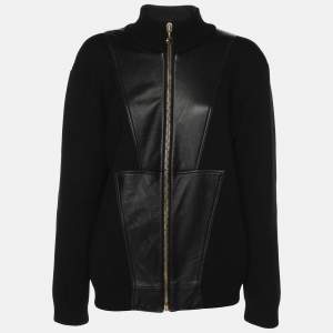 Versace Black Rib Knit and Leather Medusa Jacket XL