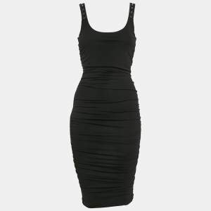 Versace Black Jersey Hook Detail Ruched Knee-Length Dress S