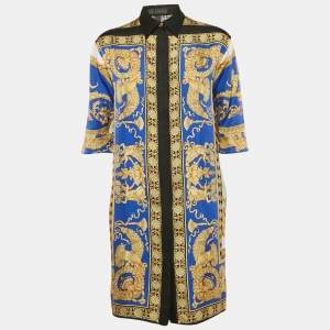 Versace Blue/Yellow Barocco Print Silk Shirt Dress XS