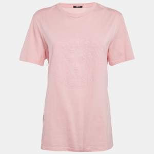 Versace Pink Logo Embossed Cotton Crew Neck T-Shirt M