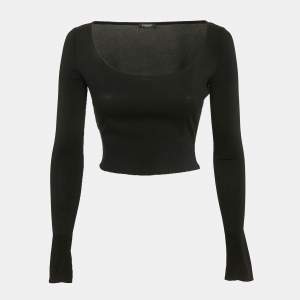 Versace Black Jersey Long Sleeve Crop Top S