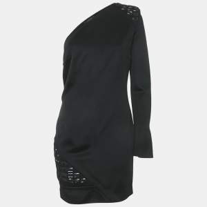 Versace Black Studded Jersey One Shoulder Mini Dress M