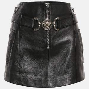Versace Black Leather Medusa Detail Belt Mini Skirt S