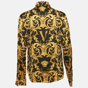 Versace Black/Yellow Barocco Print Satin Silk Shirt M