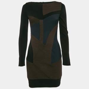 Versace Black Jersey Panel Detail Long Sleeve Mini Dress M