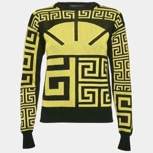 Versace Black/Yellow Greca Pattern Jersey Crewneck Sweatshirt S