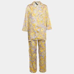Versace Purple/Yellow Barocco Baroque Print Silk Shirt and Pants Set XS