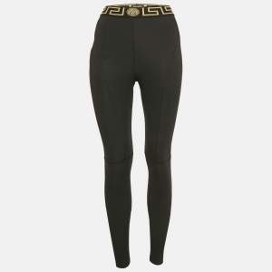 Versace Black Greca Waist Jersey Leggings S
