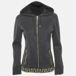 Versace Black Greca Border Jersey Zip-Front Jacket L