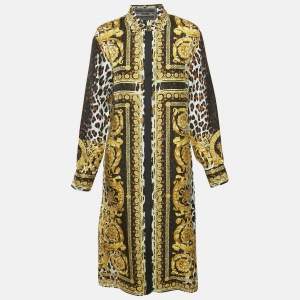Versace Tribute Black Silk Wild Baroque SS 1992 Shirt Dress M