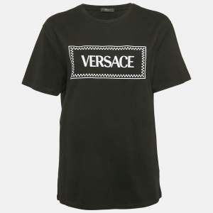 Versace Black Logo Embroidery Cotton Crew Neck T-Shirt M