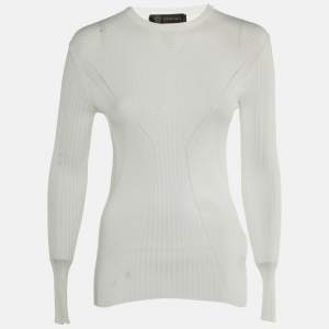 Versace White Rib Knit Crew Neck Jumper M 