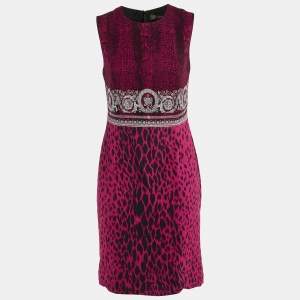Versace Pink Baroque Snake Print Crepe Sleeveless Dress M
