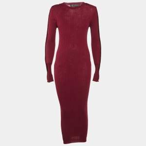 Versace Burgundy Wool Knit Button Detail Maxi Dress M