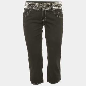 Versace Black Gabardine Cotton Waist Sequin Detail Capri Pants M