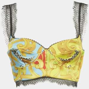 Versace Yellow Printed Lace Detaiil Bralette S