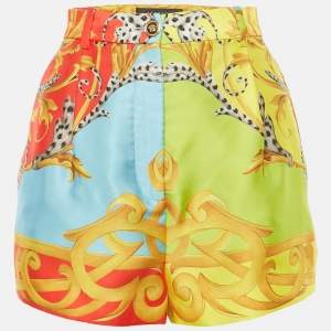 Versace Multicolor Barocco Acanthus Print Satin Shorts S